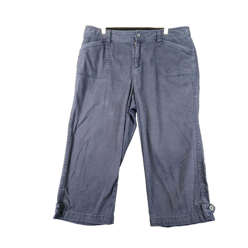 CJ Banks Crop Pants Navy Blue Womens 16W Capris Cotton Stretch Casual Hem Detail
